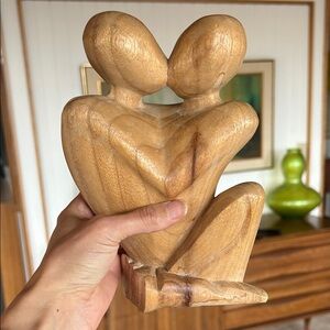 Handcrafted abstract vintage mcm Wooden Couple Sculpture